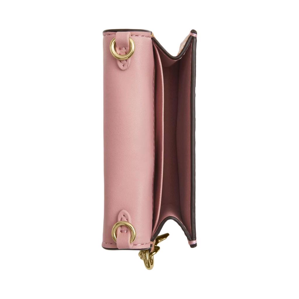 Coach Мини-аксессуар с золотой цепочкой Кошелек из холста с покрытием Розовый женский кошелек CEF59-IMPO