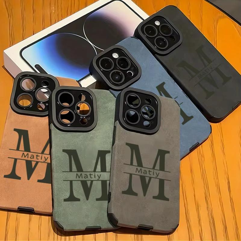 Персонализированный Чехол с Именем из Кожи и Силикона Для iPhone 17 Air 16 15 14 13 12 11 7 Pro Max 16E Plus XR XS Max Ударопрочный Чехол