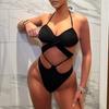 Женский купальник сексуальный черный с открытыми плечами и завязками на шее купальник бикини комплект пляжная одежда купальные костюмы