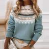 Женский свитер с круглым вырезом и длинным рукавом, вязаный крючком пуловер, свитер с геометрическим узором, цветной трикотажный топ