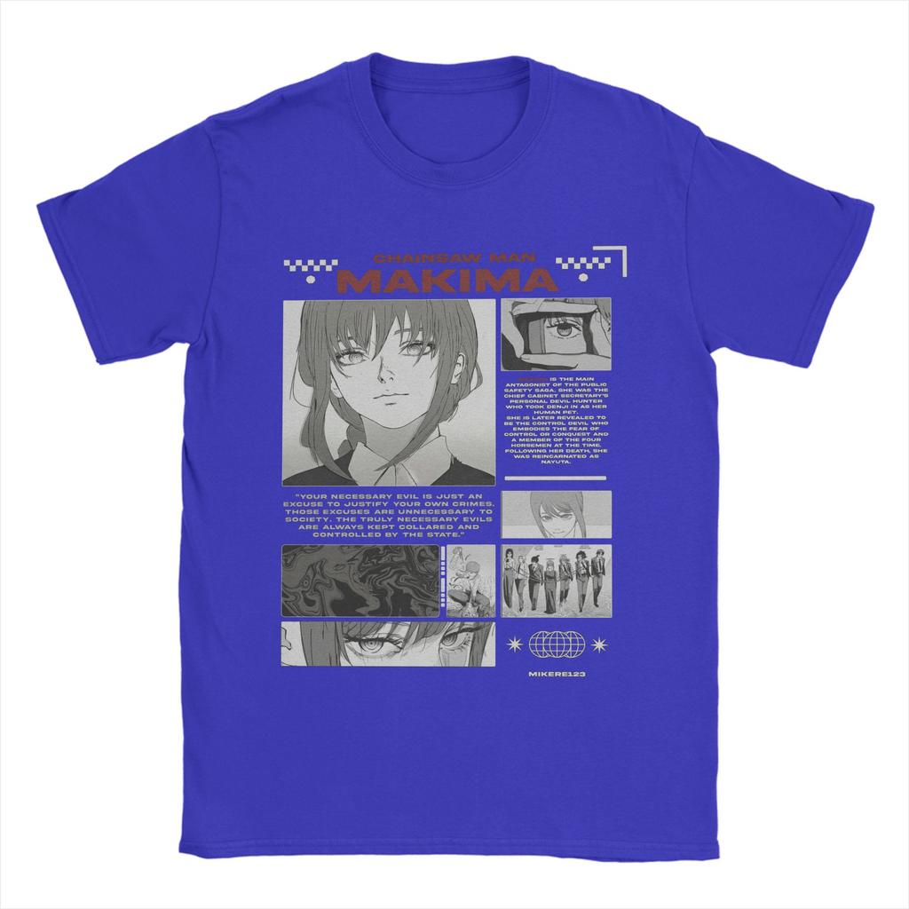 Мужская Макима Человек-бензопила Японская манга (2) Футболки Хлопковые Топы Повседневные Футболки с Коротким Рукавом и Круглым Вырезом Оригинальные Футболки