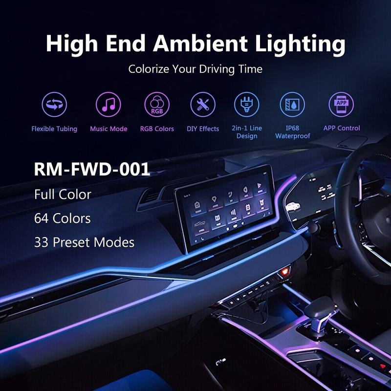 18 в 1 Универсальная симфоническая подсветка для автомобиля 64 RGB Акриловый световод для салона автомобиля Волоконно-оптическое украшение автомобиля Атмосферный свет