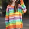 Ленивый ветер радужный контрастный цвет вязаный свитер женский осенне-зимний новый свободный повседневный полосатый пуловер свитер женский