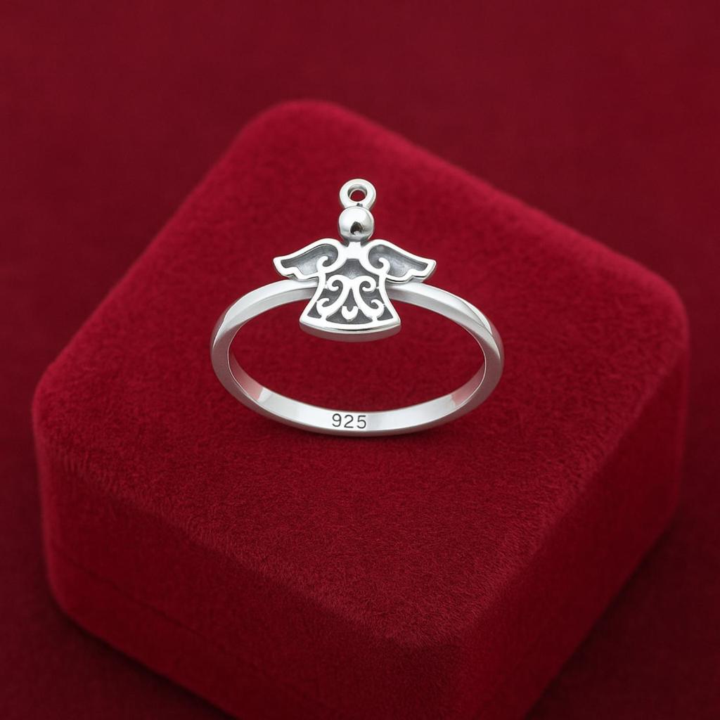 Минималистичное женское кольцо из стерлингового серебра 925 пробы с силуэтом ангела