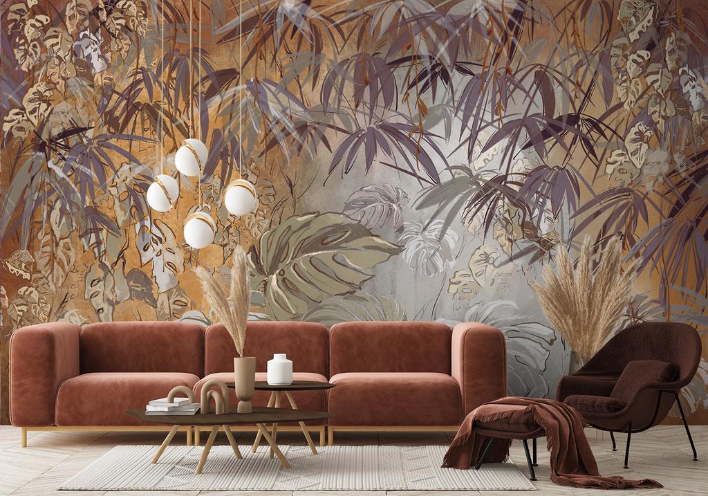 Wallpaper Painted Tropical Jungle Leaves