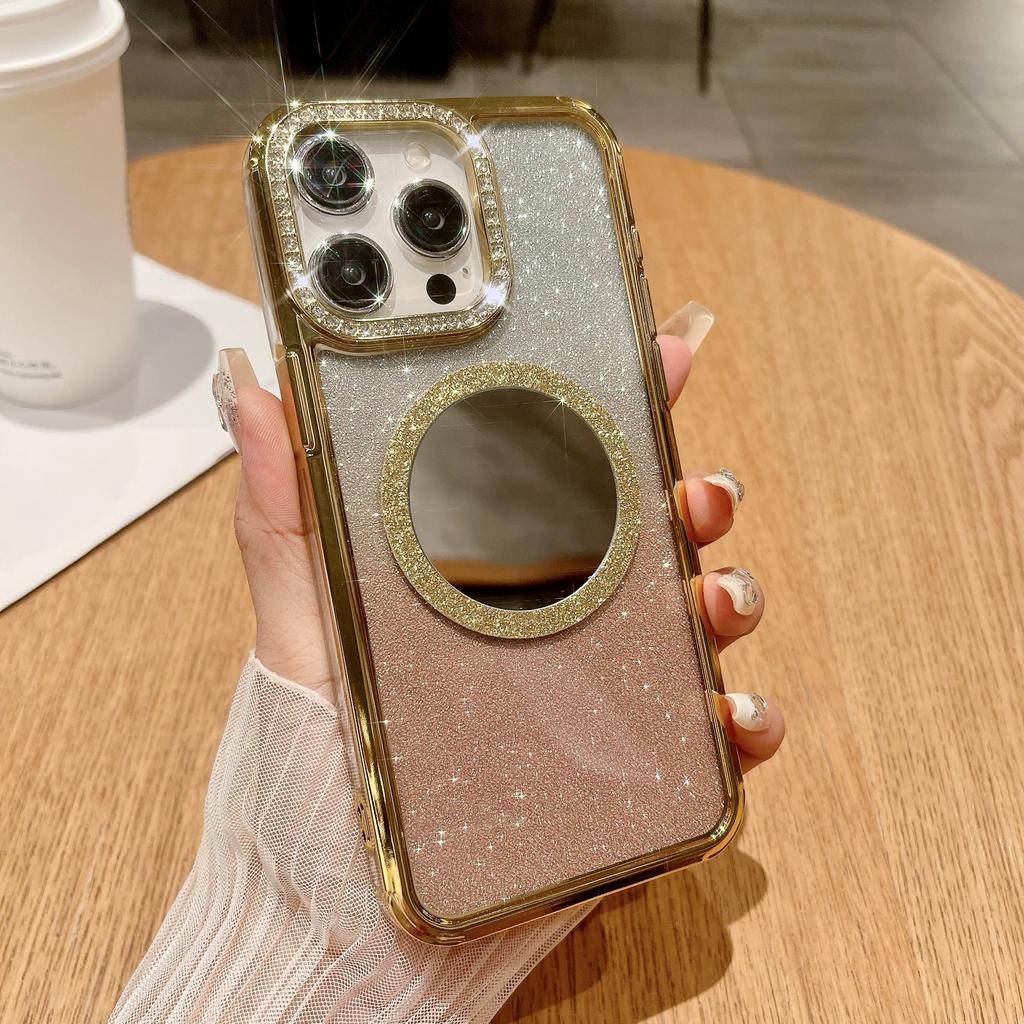 Роскошный Водяной Бриллиант Подходит для Чехлов для Телефона IPhone15, Apple 14Promax Зеркальный Магнитное Притяжение 13 Градиентный Блестящий Жесткий Чехол