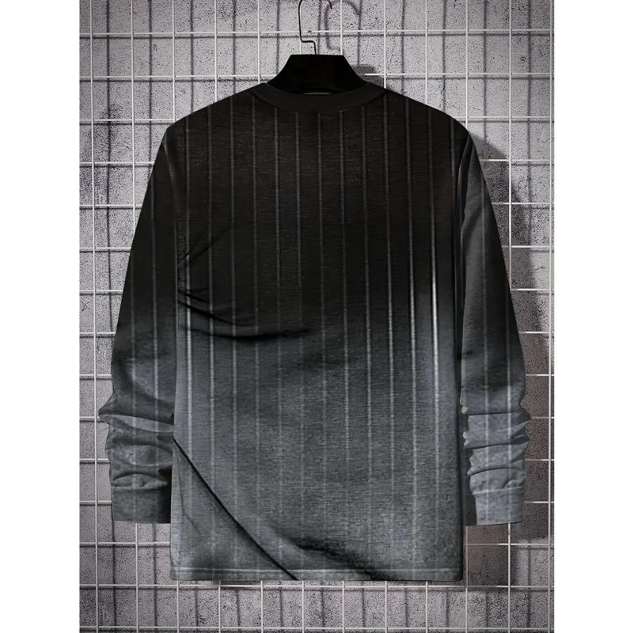 Gradient Color Stripe Long Sleeve Novelty Crew Neck T-Shirt Soft Slight Stretch Polyester Contrast Collar All Over Print Design