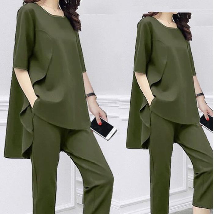 Летний корейский стиль, большой размер, свободный крой, утягивающий костюм, короткий рукав, повседневные брюки, женский комплект из 2 предметов, модный