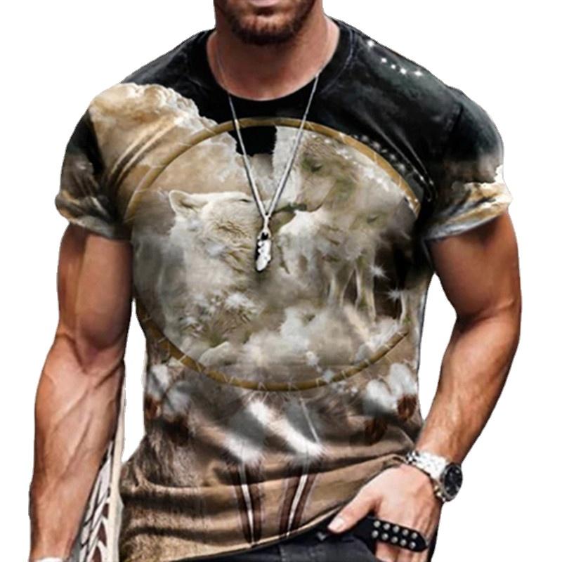 Летняя мужская футболка с 3D животным принтом, свободные топы с круглым вырезом и короткими рукавами для мужчин