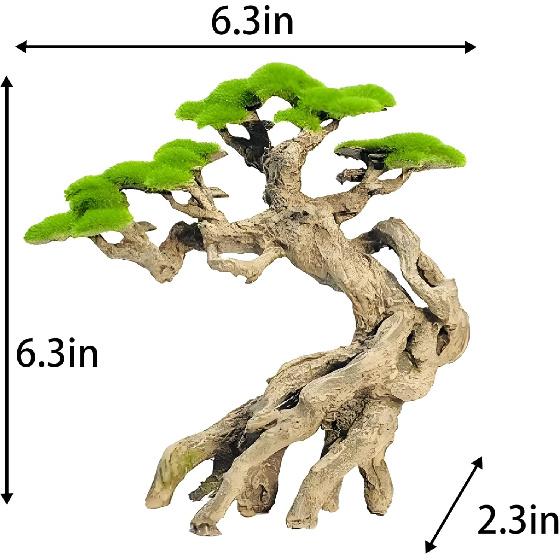 Украшение для аквариума - Скалистый бонсай с искусственным мхом - Декор для аквариума Акваскейпинг - Изготовлено из песчаника - Декор для аквариума с золотыми рыбками и петушками