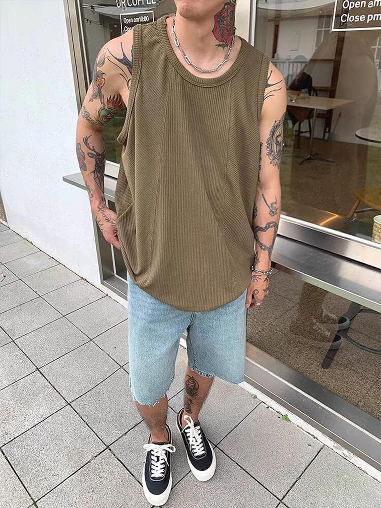 Мужская американская баскетбольная майка из ледяного шелка - U-образный вырез, без рукавов, свободный крой, рубчатая майка