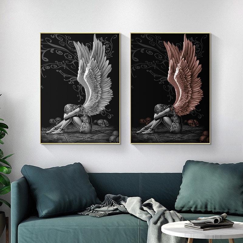 Современное искусство ангела, настенные постеры и принты, белые, красные крылья, холст, картина для гостиной, кафе, украшение для дома, картина Куадрос