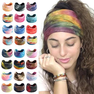 Эластичная повязка на голову Tie Dye из хлопка, спортивная повязка на голову, аксессуары для волос, повязка на голову для йоги, спортивная