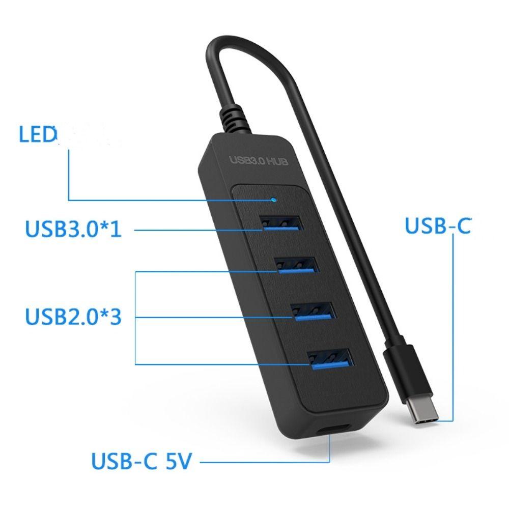 4 Port USB 3.0 Hub Expansion Dock High Speed USB 3.0 Splitter Multifunctional with Type C Port USB Power Adapter Splitter