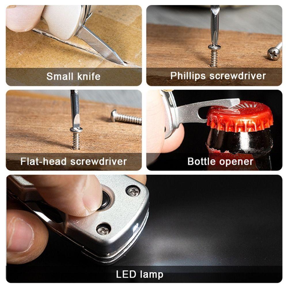 С LED-фонариком складная мини-отвертка 6-в-1 открывалка для бутылок портативный брелок-нож