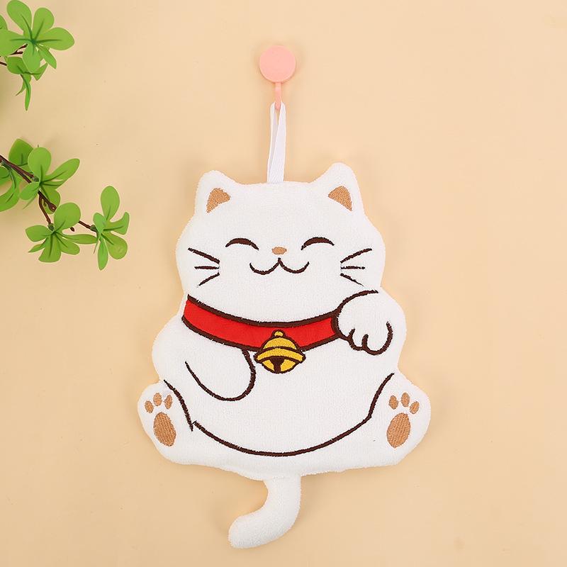 Полотенце из кораллового флиса с мультяшным рисунком 'Счастливый кот' для кухни и ванной - Мягкое и безопасное для детей