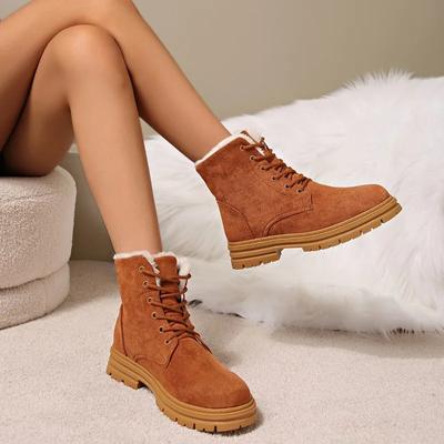 Женская обувь 2024 года, горячая распродажа, женские ботинки со шнуровкой спереди, модные повседневные ботинки больших размеров, женские зимние короткие плюшевые туфли для женщин