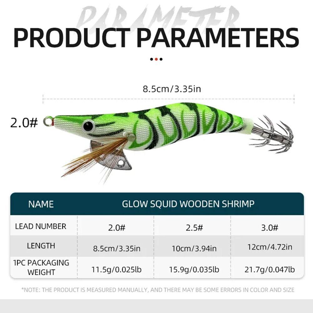 5Pcs Glow in The Dark Luminous Squid Fishing Lure Durable Colorful Wooden Shrimp Bait Soft-footed Ultra-Realistic