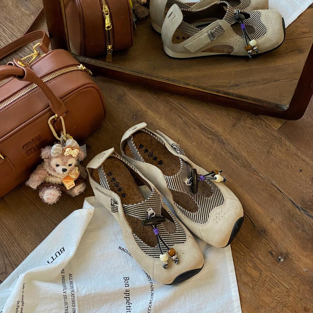 Basil and pine - ethnic style wooden tone, moral training sandals 3cm 2025 summer new fashion casual sandals women