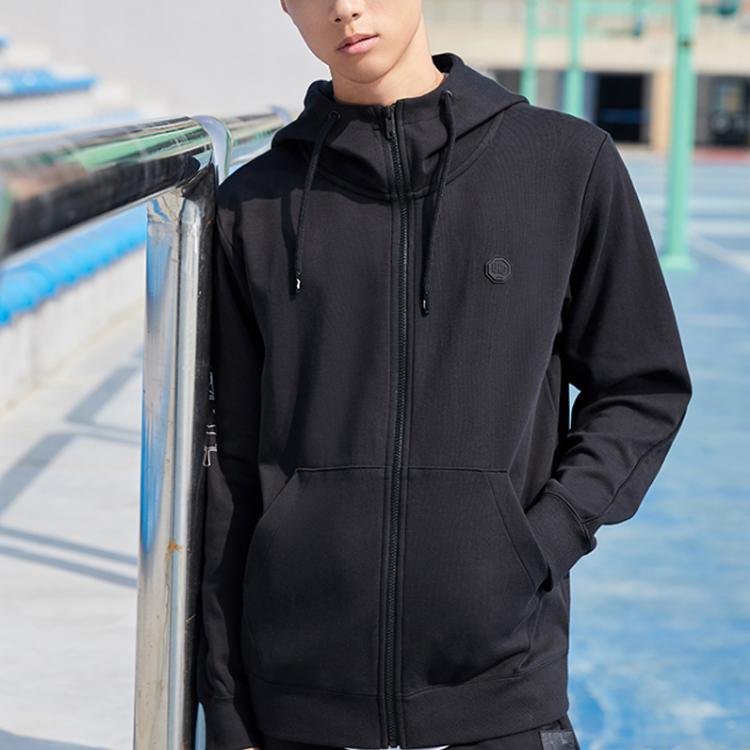Li Ning Sports Basketball Series однотонная открытая спереди повседневная толстовка с длинным рукавом мужская толстовка с капюшоном черная AWDR055-3