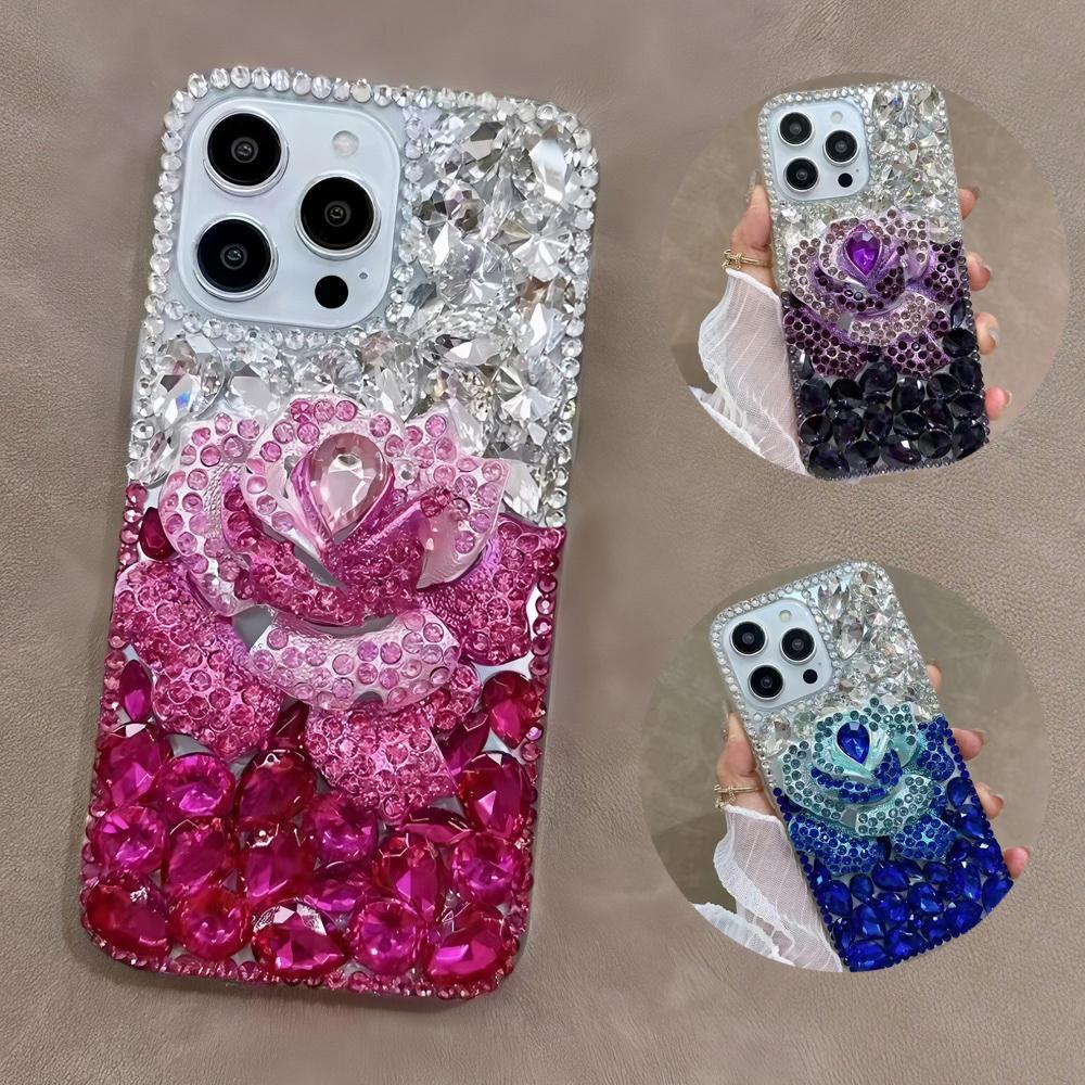 Glitter Rhinestone Rose Flower Phone Case For Motorola Moto G82 G52 G22 G32 G73 G13 G23 G53 G10 G30 E15 S50 5G Bling Crystal Diamond Cover