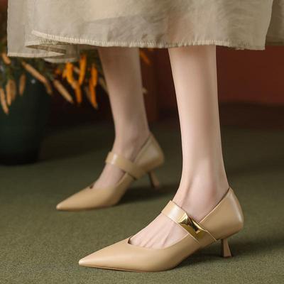 Однословная пряжка с острым носком туфли-лодочки женские весенние с мелким вырезом темпераментные шпильки французские Мэри Джейн для работы