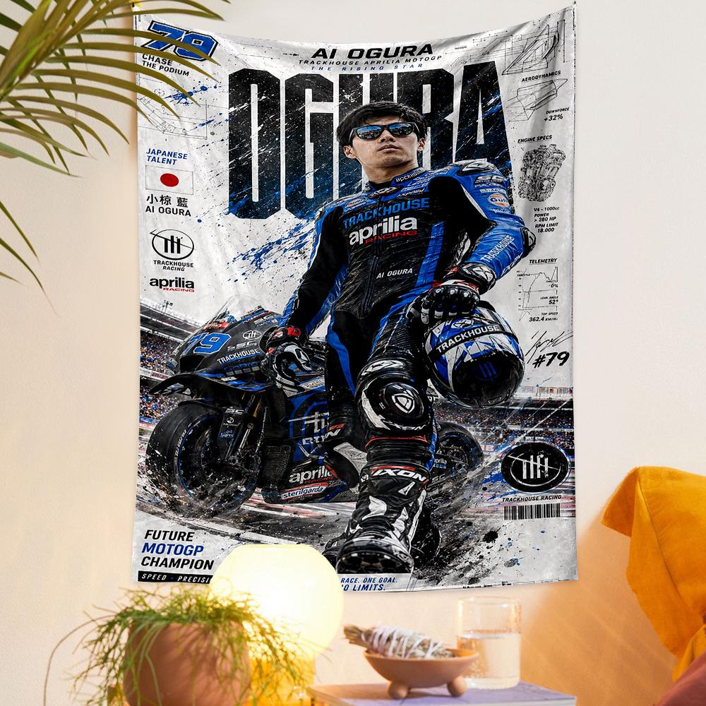Ai Ogura MotoGP #79 Aprilia Trackhouse Japanese Motorcycle Printed Tapestry for Living Room Dorm Decor