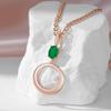 Классическое богемное колье из розового золота с цирконом глубокого зеленого цвета и ажурным круглым кулоном для женщин