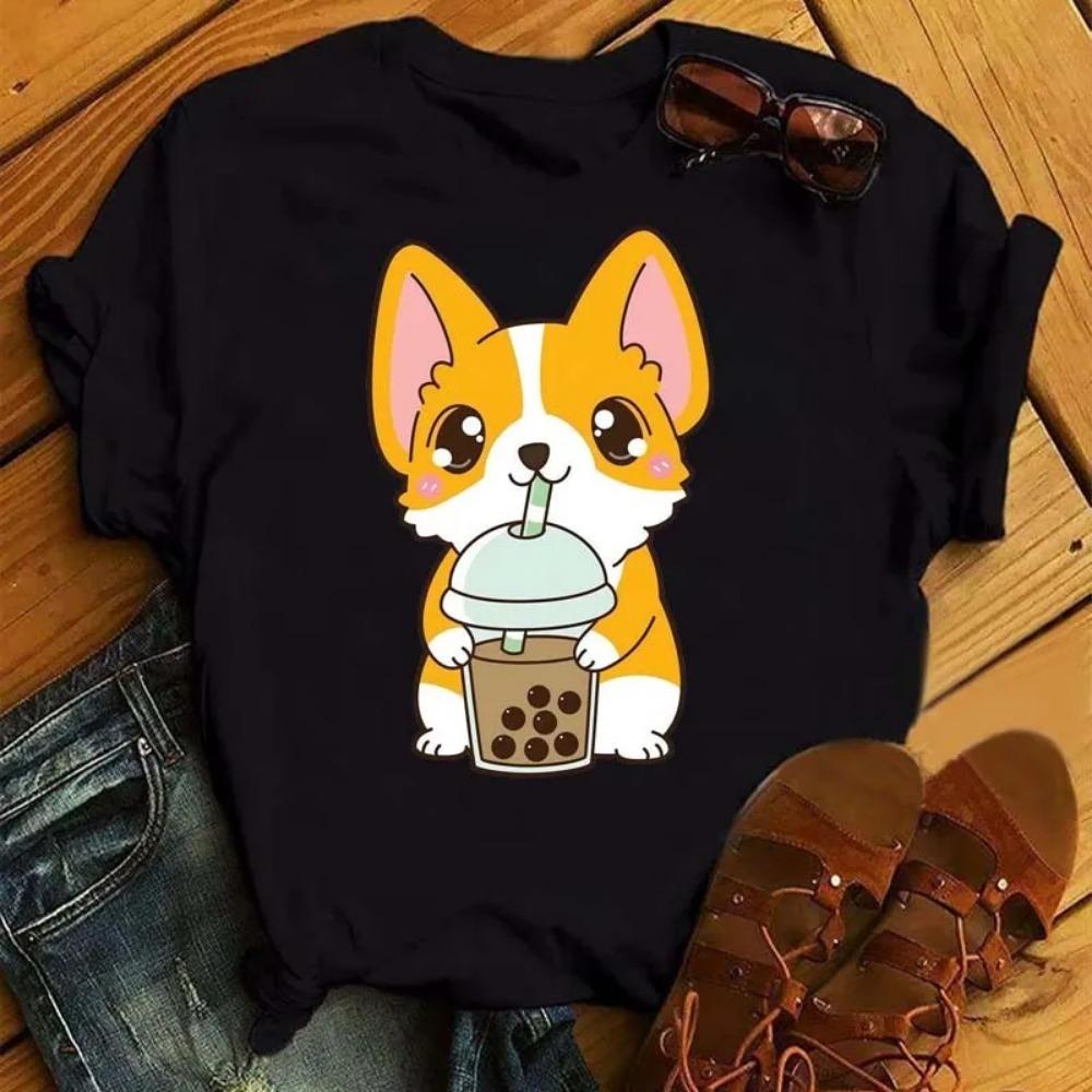 Забавная Ретро Повседневная Женская Футболка Милая Женская Уличная Одежда с Рисунком Панды Круглый Вырез Короткий Рукав Модная Чайная Футболка с Принтом Эстетичная Одежда