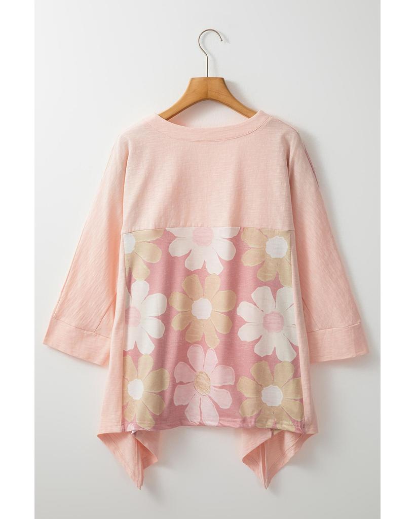 Azura Exchange Розовый цветочный пэчворк с открытым швом, свободный топ с высоким и низким вырезом