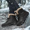 High Top Winter Outdoor Warm Snow Boots Large Size Men's Hiking Shoes Leather Surface Fleece Warm Large Cotton Boots