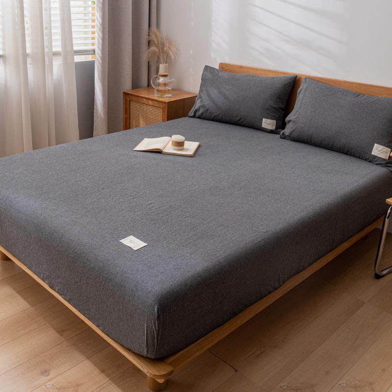 Постельное белье в стиле Muji из стираного хлопка - Простыня на резинке, Цельная, Защита матраса