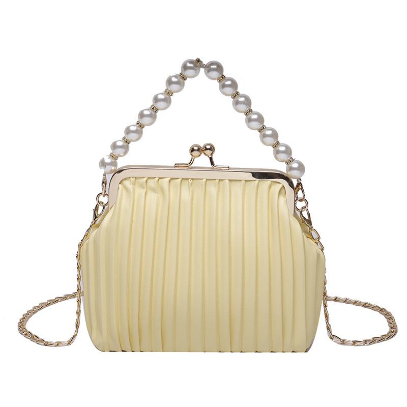 Little Fragrance Pearl Handbag Women's Korean Version 2025 Fashion Pleats Personality Ins Foreign Style Crossbody Shell Bag