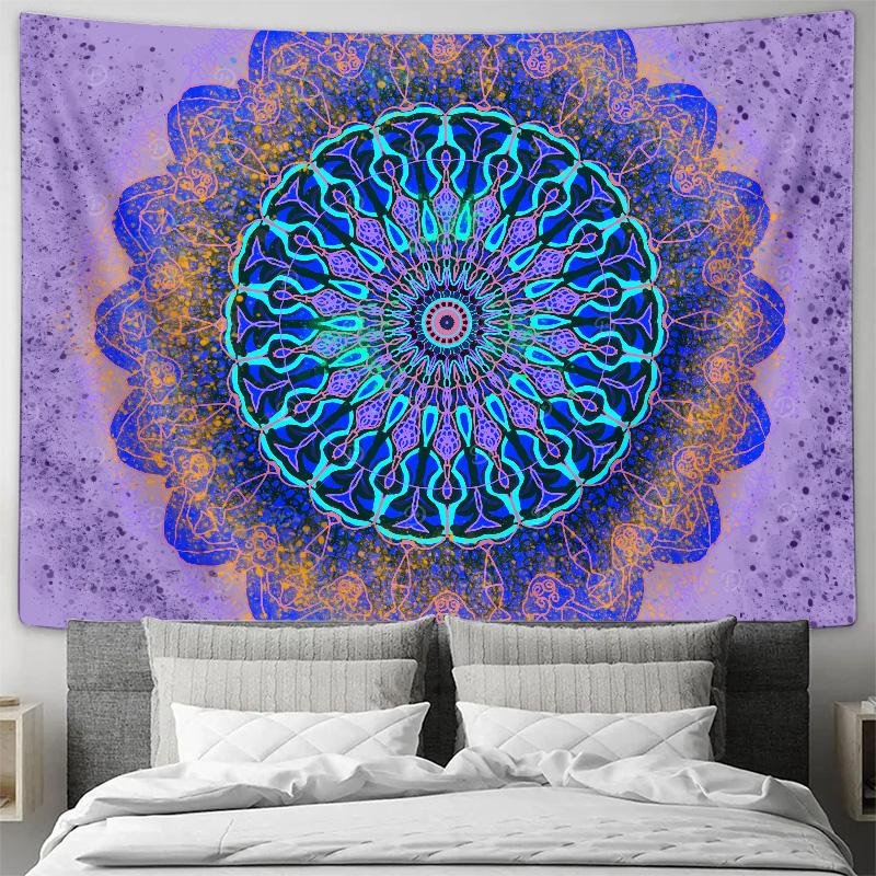 Ethereal Blue Purple Mandala Tapestry Psychedelic Style Bedroom Wall Hanging Full of Artistic Atmosphere