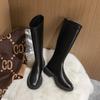 Сапоги, но сапоги рыцаря до колена, эластичные, с круглым носком, на толстой подошве, на толстом каблуке, с задней молнией, универсальные черные сапоги женские