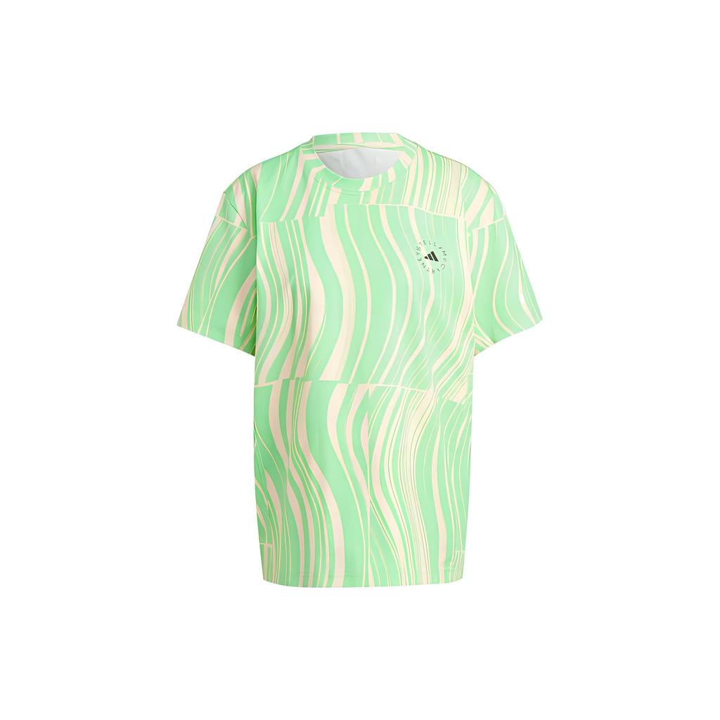 adidas X Stella McCartney Футболка свободного кроя с принтом логотипа, с круглым вырезом и короткими рукавами, женские топы, зеленый HR9164