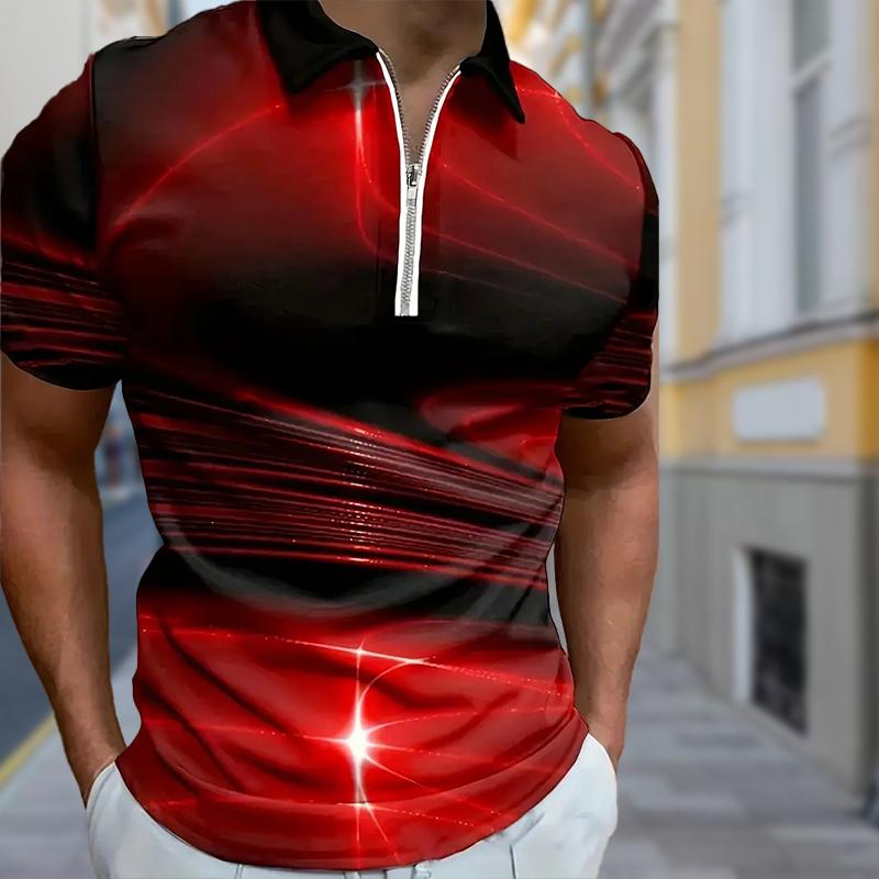 Мужская рубашка поло повседневная на молнии с коротким рукавом модная повседневная на молнии летняя весенняя рубашка стандартного кроя с принтом в полоску 3D