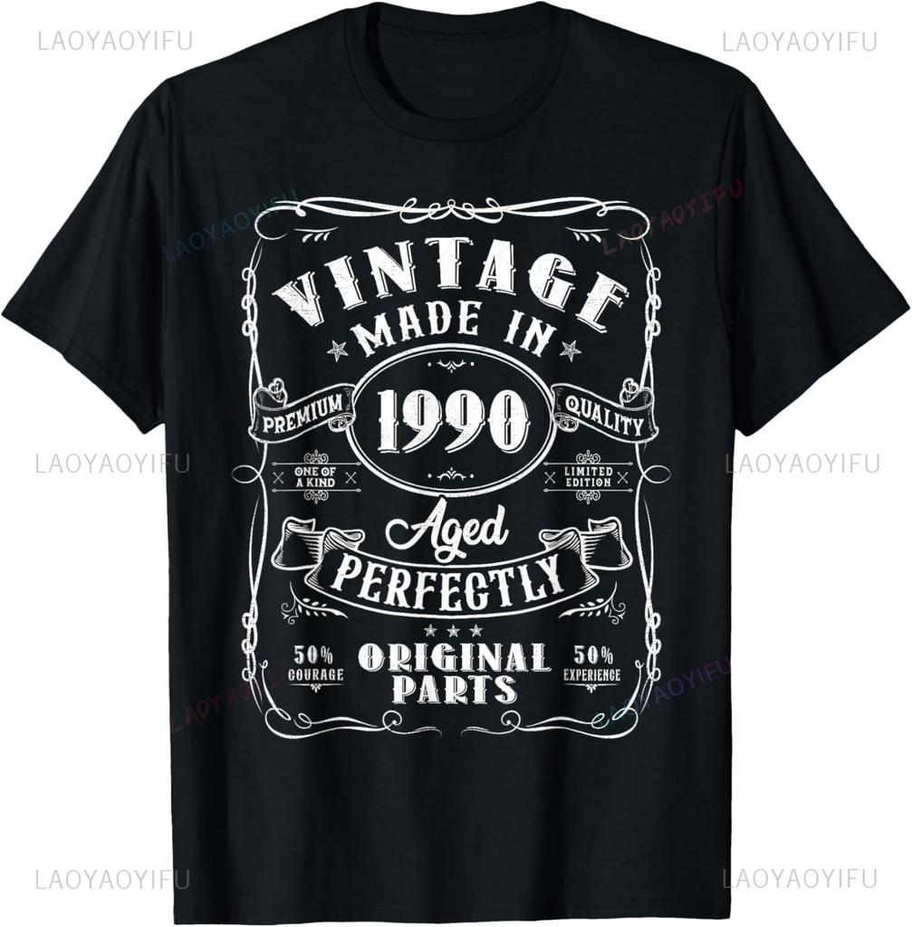 Vintage 35th Birthday Decorations Unisex Funny 1990 35 Birthday Custom Printed Graphic T Shirts Short Sleeve Camiseta Hombre