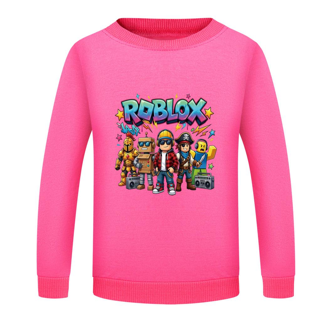 5574 Детская толстовка для мальчиков и девочек с принтом Roblox, круглым вырезом и длинными рукавами