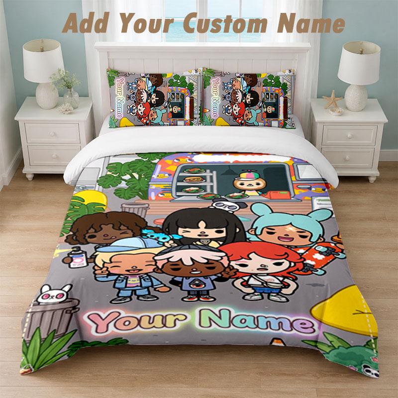 Bedding Set 1 Duvet Cover 2 Pillowcases Toca Boca Print Soft Bed Linen Bedroom Decor