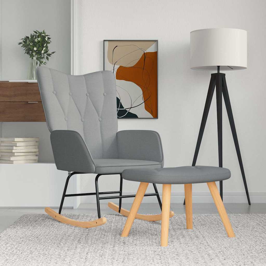 Rocking Armchair with Footstool Light Grey Fabric