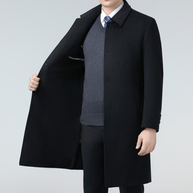Men's Long Double-faced Wool Trench Coat with Down Liner