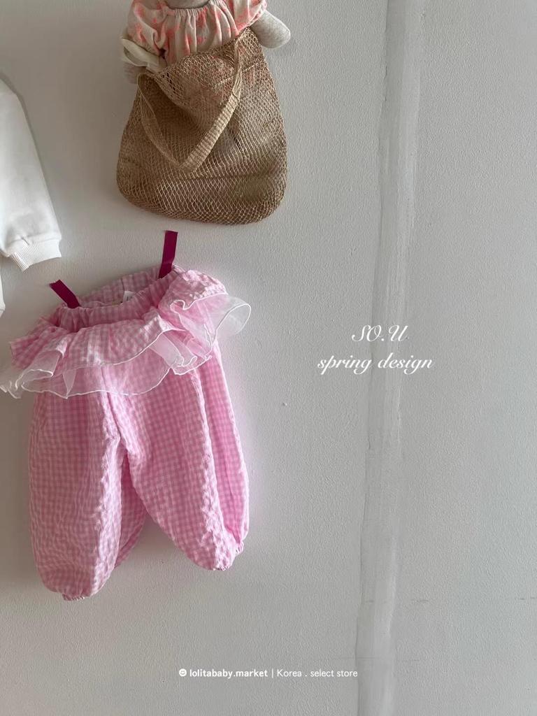 Korean Spring Style Girls' Toddler Sweet Lace Plaid Mesh Pants Skirt