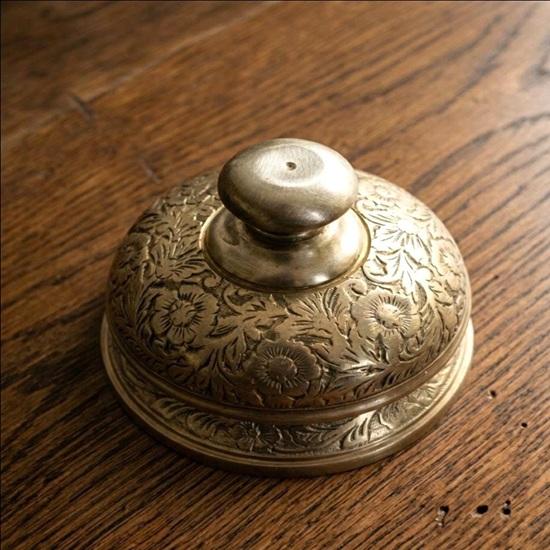 Brass Hotel Desk Bell: Hand Engraved Floral Service Bell