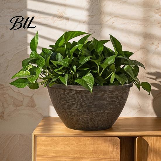 Thickened Weighted Planting Container Resin Flower Planters, Vintage Plant Pot with Drainage Hole & Saucer, Lightweight Planter for Home Decor Indoor