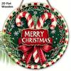 Классическая Рождественская Деревянная Табличка с Узором Леденца и Банта - Круглая Табличка Navidad для Входной Двери, Настенный Декор - Идеальное Рождественское Украшение