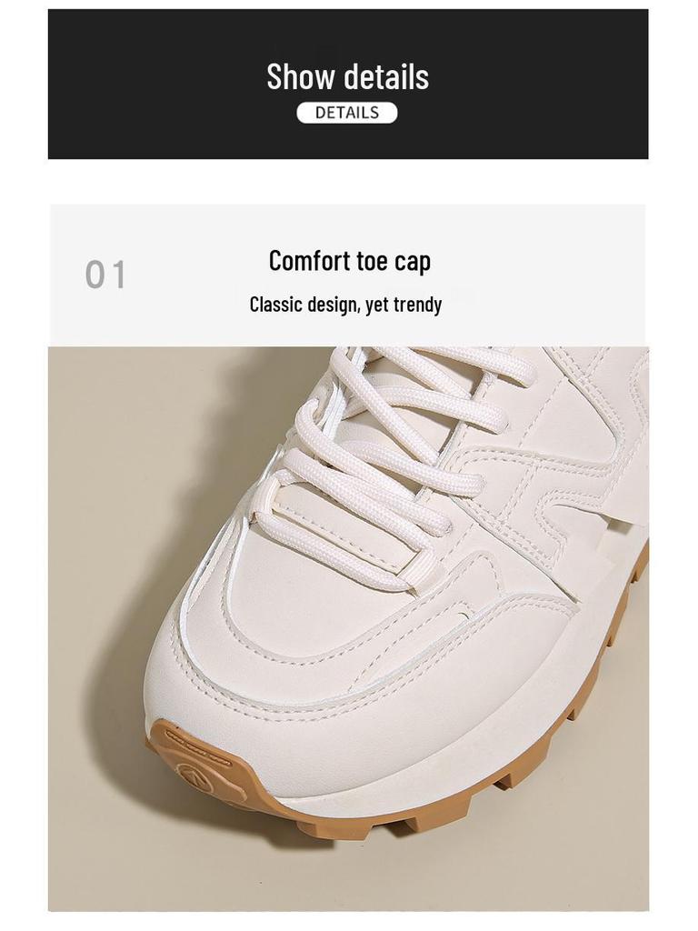 Весна 2025 Женские дышащие белые кроссовки в корейском стиле - Универсальная спортивная повседневная обувь для бега на толстой подошве