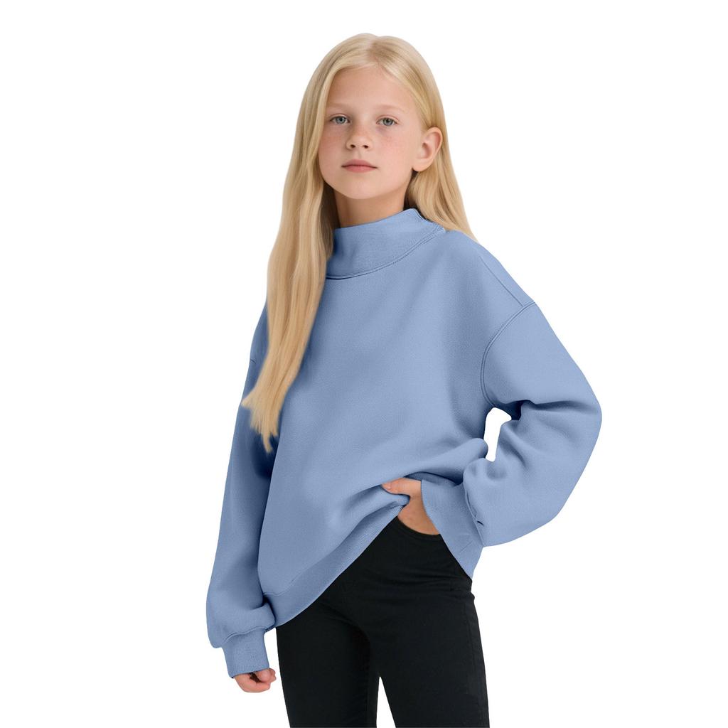 Girls’ Oversized Mock Neck Sweatshirt, Long Sleeve Pullover Top, Soft Fleece Casual Wear for Fall and Winter