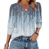 Women's Fashion Casual 3/4 Sleeve Print Shirt Women's V-Neck Tops