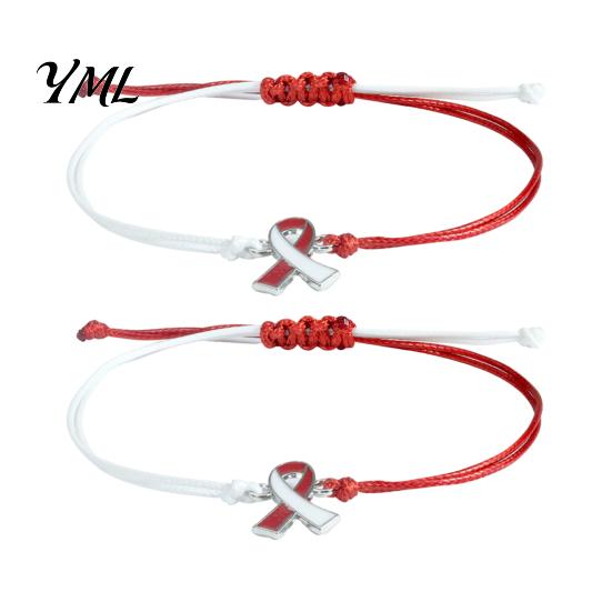 Braided Rope Wristband 2 Pcs Breast Cancer Awareness Bracelets, Adjustable String Ribbon Bracelet Bracelets with Charm, Inspirational Gifts for Women